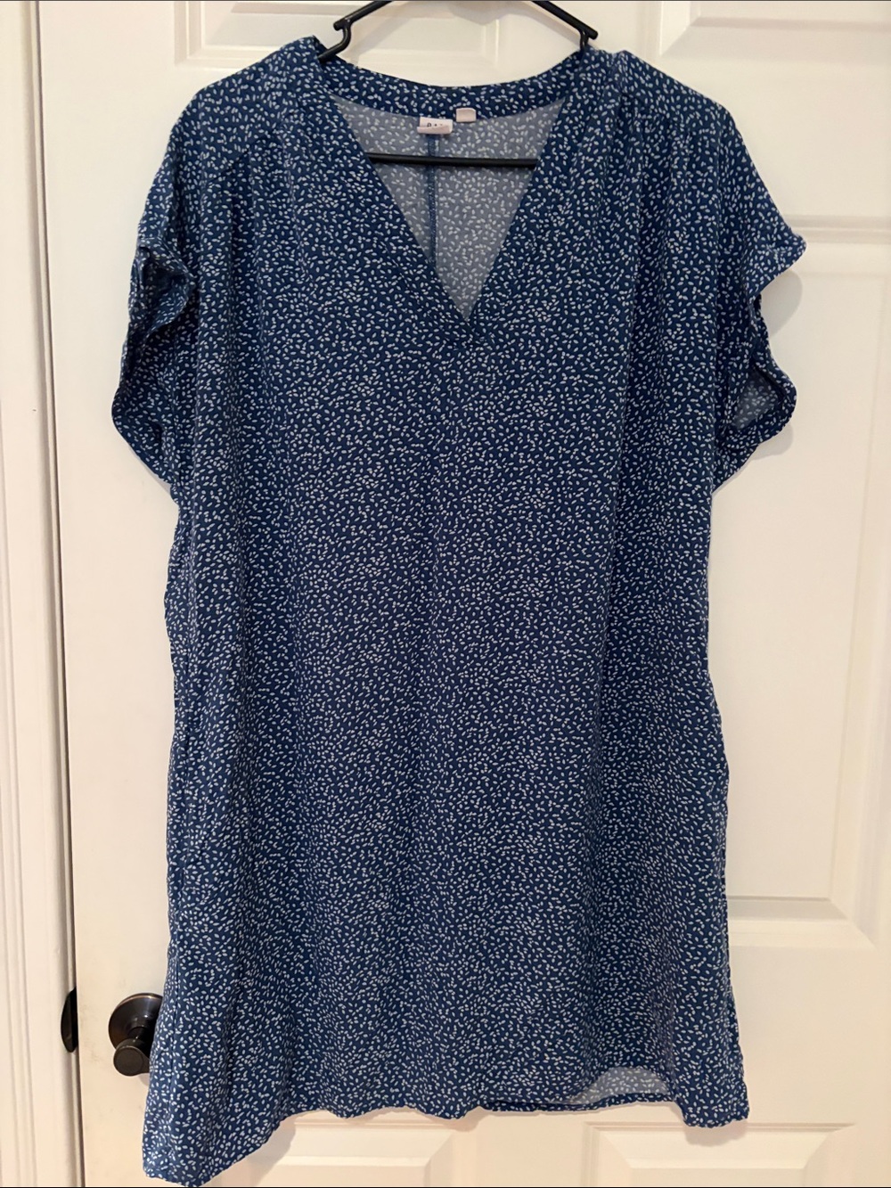 GAP Blue Printed V-Neck Shift Dress